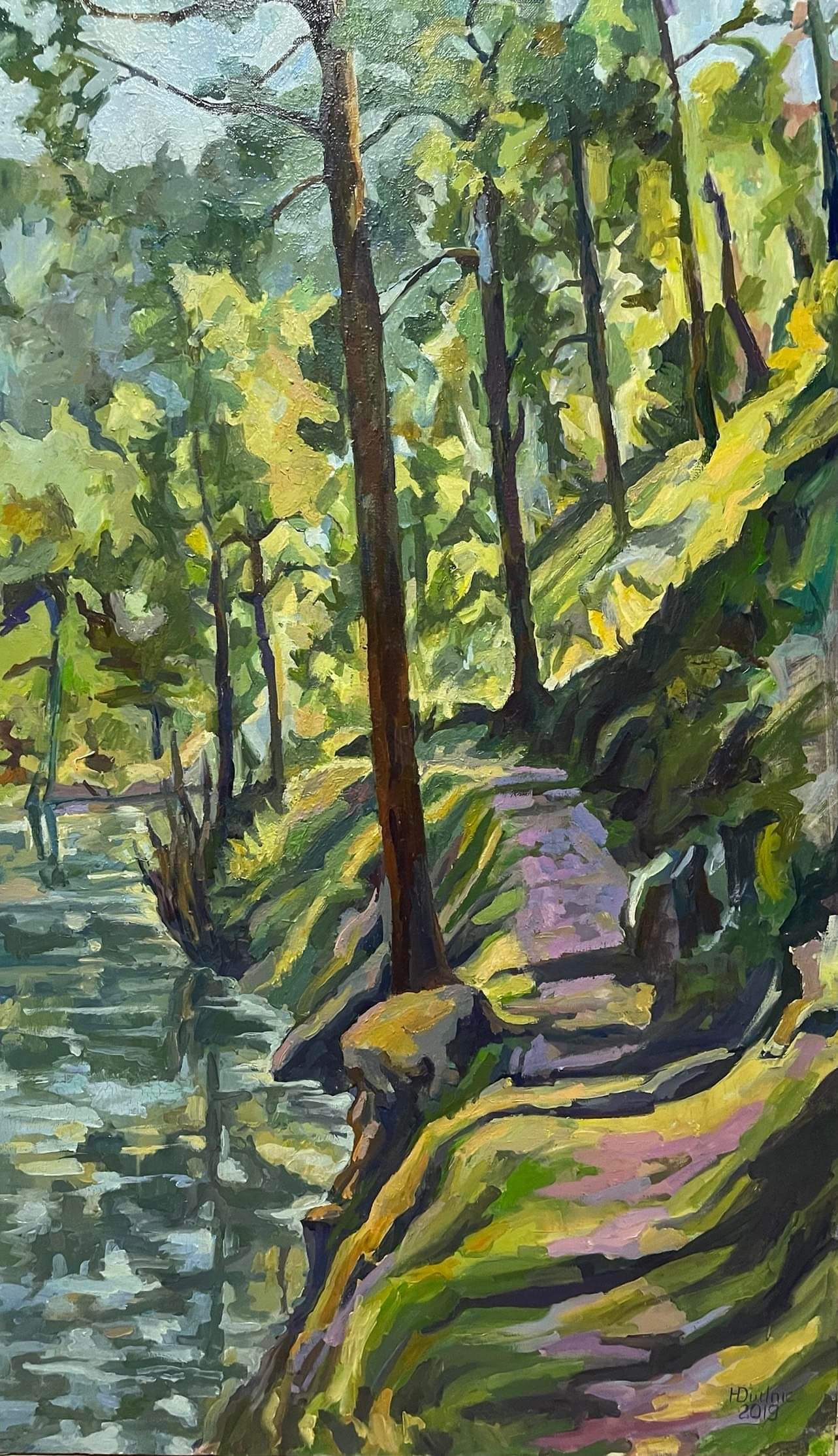 PAINTING IN OIL , ART FOREST  LANDSCAPE